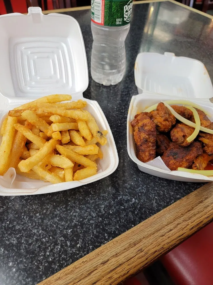 Grilled Buffalo Wings and Fries